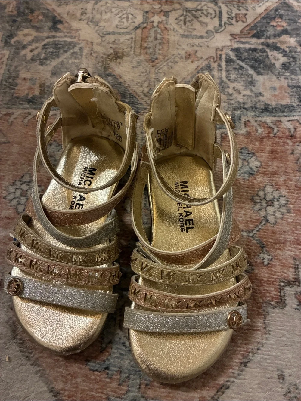 MICHAEL Michael Kors Metallic Gold and‎ Rose Gold Strappy Women's Sandals